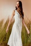 AGILITÀ - Vestido Midi Bordado Metal Flor OFF White