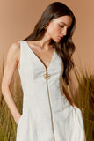 AGILITÀ - Vestido Midi Bordado Metal Flor OFF White