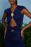 AGILITÀ - Vestido Longo Olivia Abertura Navy