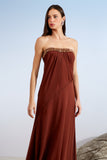 AGILITÀ - Vestido Longo Pala Bordada Cacau