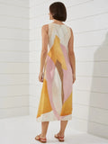 PINK POA - Vestido Yasmim Mídi Sândalo Estampado Laranja