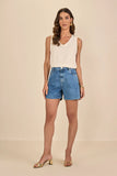 SCALON - Bermuda Jeans Boyfriend Marmorizado Azul