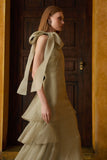 AGILITÀ - Vestido Longo Frente Unica Camadas Salvia