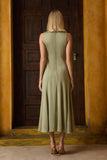 AGILITÀ - Vestido Midi Jersey Drape e Fenda Salvia