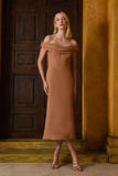 AGILITÀ - Vestido Ombro a Ombro Midi Camel
