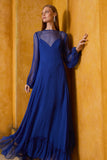 AGILITÀ - Vestido Longo Transparencia Recortes Azul Klein