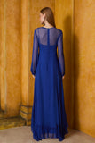 AGILITÀ - Vestido Longo Transparencia Recortes Azul Klein