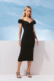 AGILITÀ - Vestido Midi Alça Frufru Preto - Verão 27