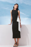 AGILITÀ - Vestido Midi Faixa Contrastante Preto/ OFF White - Verão 27