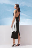 AGILITÀ - Vestido Midi Faixa Contrastante Preto/ OFF White - Verão 27
