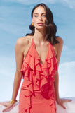 AGILITÀ - Vestido Midi Detalhe Babados Coral - Verão 27