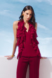 AGILITÀ - Blusa Decote V Babados Bordo Sirena - Verão 27