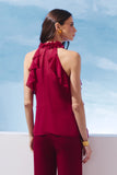 AGILITÀ - Blusa Decote V Babados Bordo Sirena - Verão 27