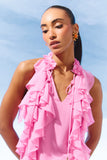 AGILITÀ - Blusa Decote V Babados Rosa Estrela - Verão 27