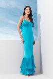 AGILITÀ - Vestido Longo Babados Plissado Azul - Verão 27