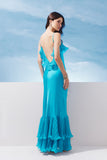 AGILITÀ - Vestido Longo Babados Plissado Azul - Verão 27