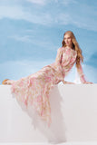 AGILITÀ - Vestido Longo Manga Sino Babado Estampa Floral Stella - Verão 27