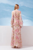 AGILITÀ - Vestido Longo Manga Sino Babado Estampa Floral Stella - Verão 27