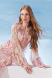 AGILITÀ - Vestido Longo Manga Sino Babado Estampa Floral Stella - Verão 27