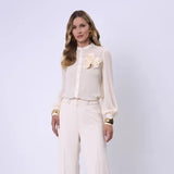 Practory - Camisa C/ Detalhe Flores Bege
