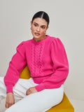 ANSELMI (AMBICIONE) - Blusa Manga Bufante Detalhe Trama Pink