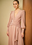 ALPHORRIA - Vestido Longo C/ Trepasse na Cintura Rosa Blush