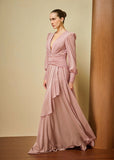 ALPHORRIA - Vestido Longo C/ Trepasse na Cintura Rosa Blush
