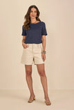 SCALON - Shorts Viscose Amplo Natural Branco