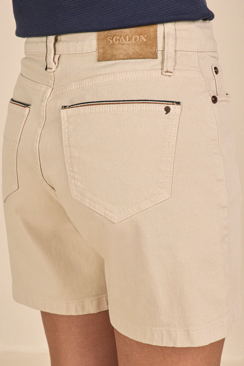 SCALON - Shorts Viscose Amplo Natural Branco