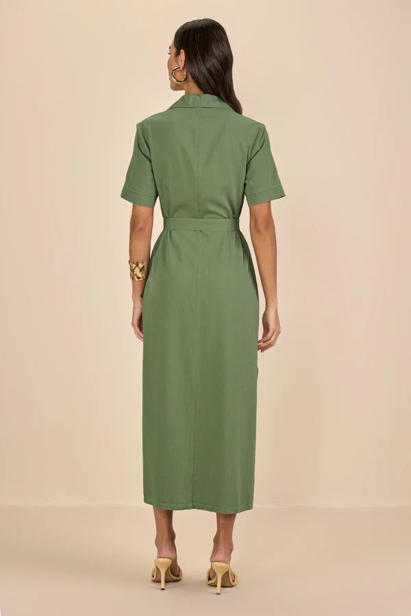SCALON - Vestido Sarja Longuete Verde Oliva