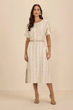 SCALON - Vestido Viscose Mídi Listras Bege