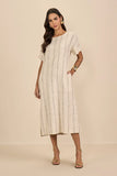 SCALON - Vestido Viscose Mídi Listras Bege