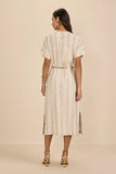 SCALON - Vestido Viscose Mídi Listras Bege
