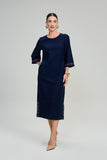 SCALON - Vestido Malha Denim Mídi Estonado Azul