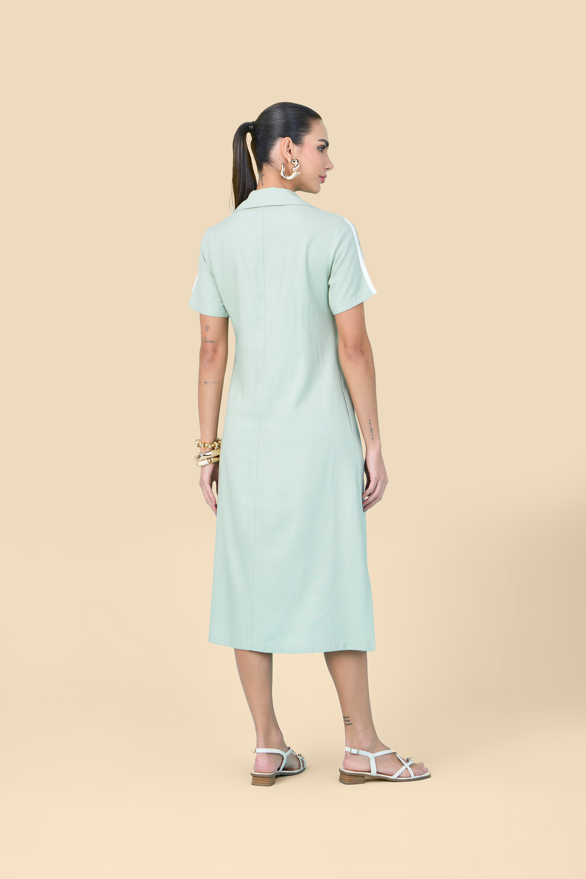 SCALON - Vestido Viscose Midi Cidreira e OFF