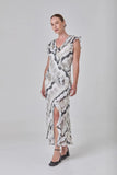 CORI - Vestido Babados Estampa Ciclos Cinza