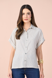 SCALON - Camisa Viscose Manga Curt Listras Chumbo Estampado
