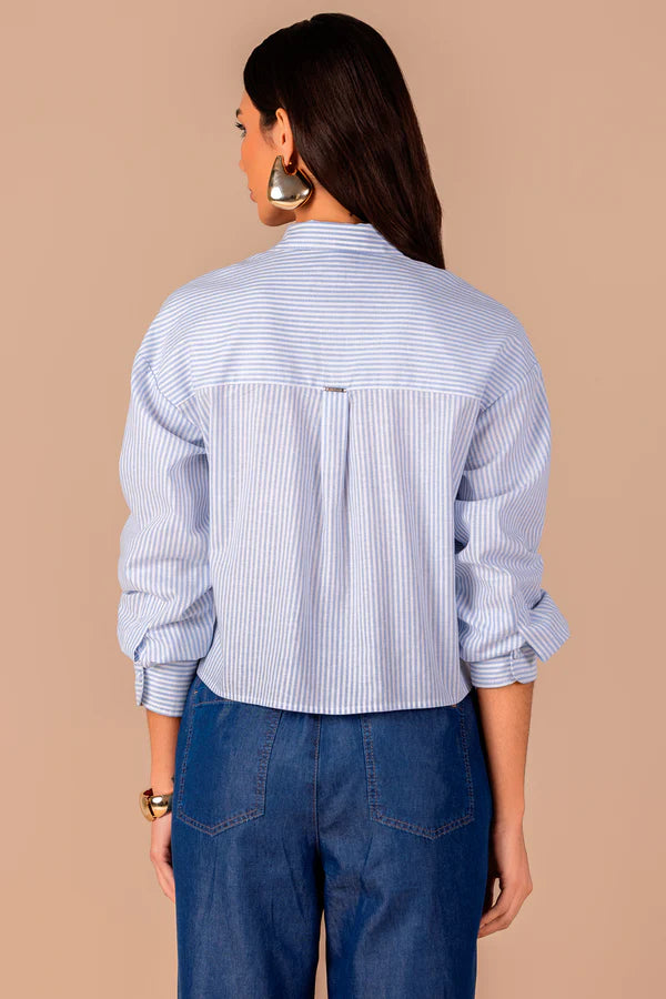 SCALON - Camisa Algodão Manga Longa Listras Azul