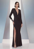 ALPHORRIA - Vestido Longo Fenda Mix Lurex Preto