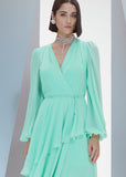 ALPHORRIA - Vestido Cascata Longo Trepasse Menta Verde