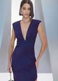 ALPHORRIA - Vestido Midi Mix Lurex Azul Marinho