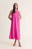 CORI - Vestido Trapezio Nervuras em Linho Pink - Verão 27