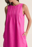 CORI - Vestido Trapezio Nervuras em Linho Pink - Verão 27