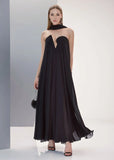 ALPHORRIA - Vestido Longo Decote com Echarpe Preto