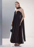 ALPHORRIA - Vestido Longo Decote com Echarpe Preto