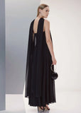 ALPHORRIA - Vestido Longo Decote com Echarpe Preto