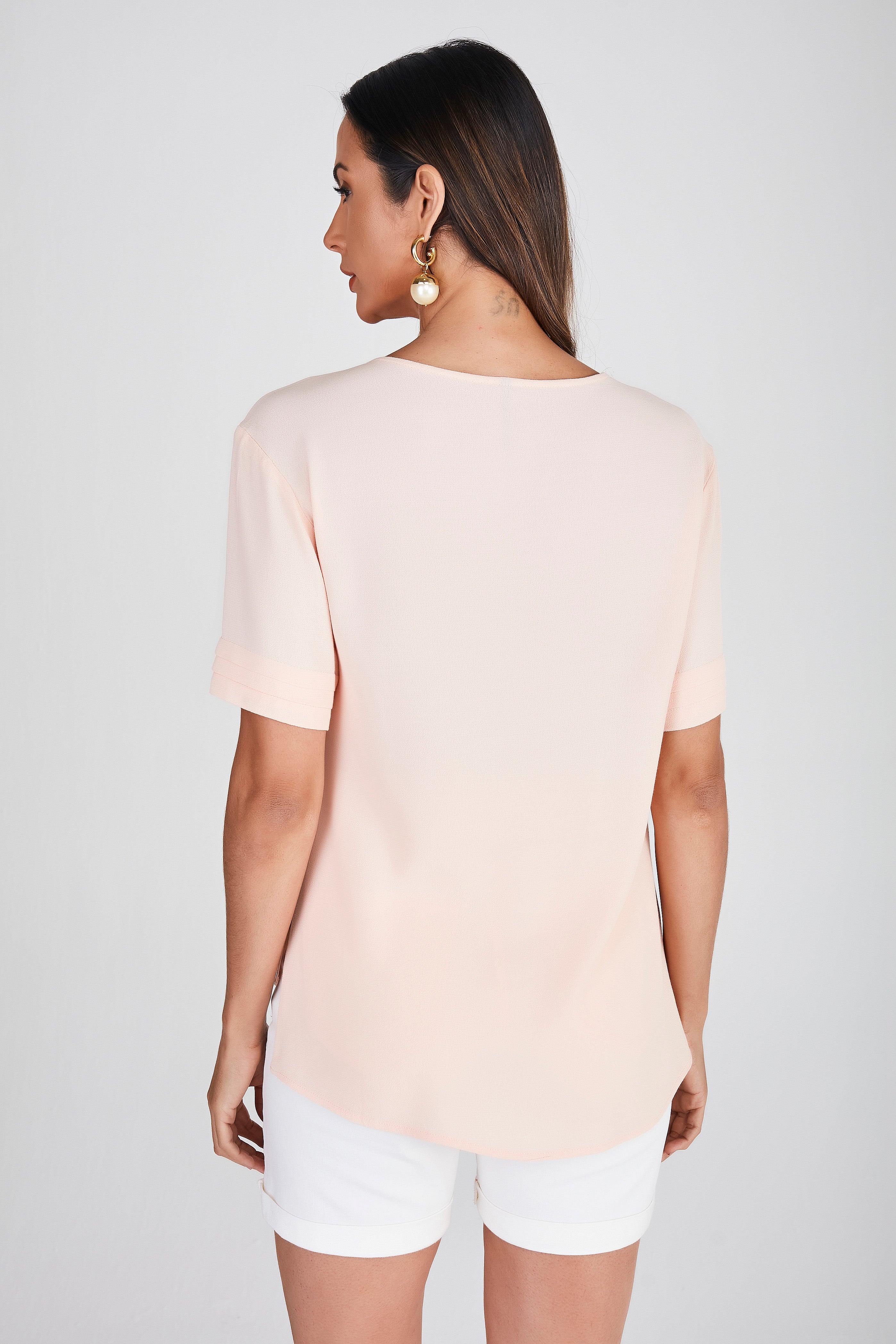 SCALON - Blusa Viscose Manga Curta Salmão