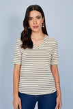 SCALON - Blusa Malha Manga Curta Listras Oliva