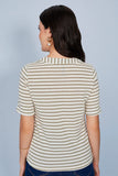 SCALON - Blusa Malha Manga Curta Listras Oliva