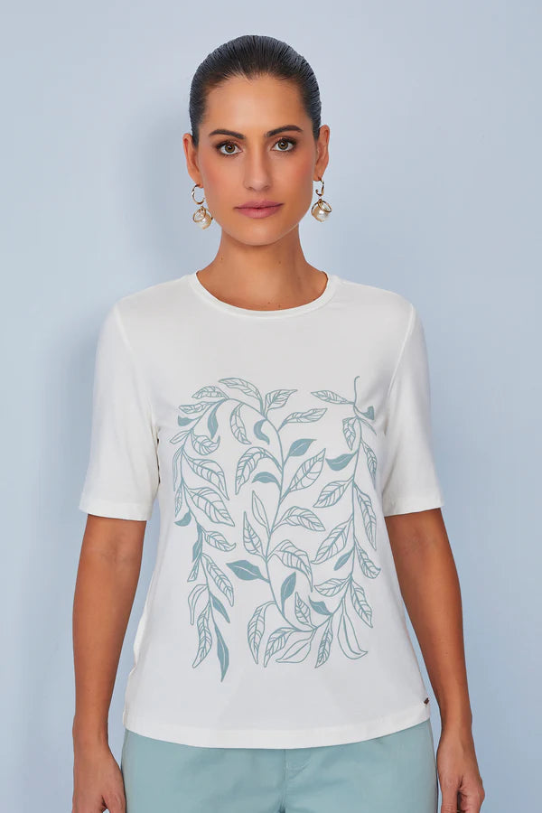 SCALON - T-shirt Malha Manga Curta Folhagem OFF White